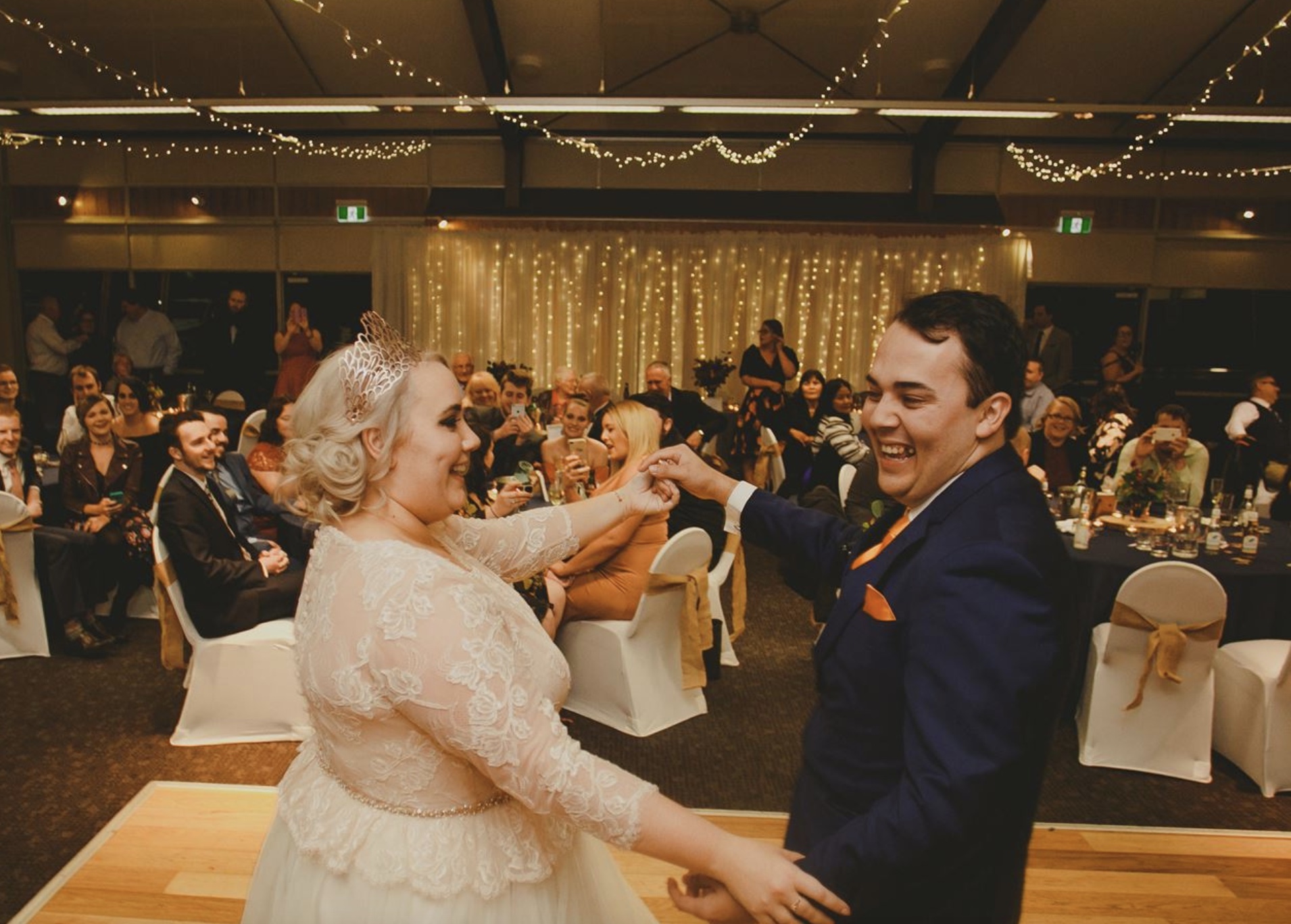 Wedding party dancing at a Newcastle beach venue